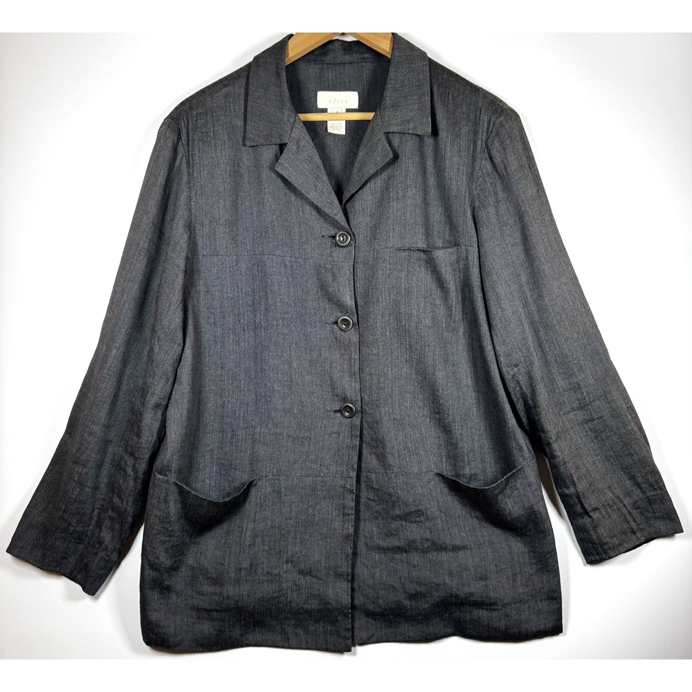 Vintage J.Jill Linen Rayon Blazer Jacket Size 10 Gray Lightweight Minimalist